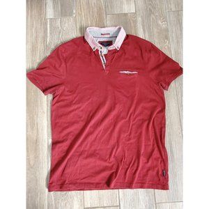 TED BAKER LONDON polo, burgundy with geo pattern collar and pocket accent, 5/XL